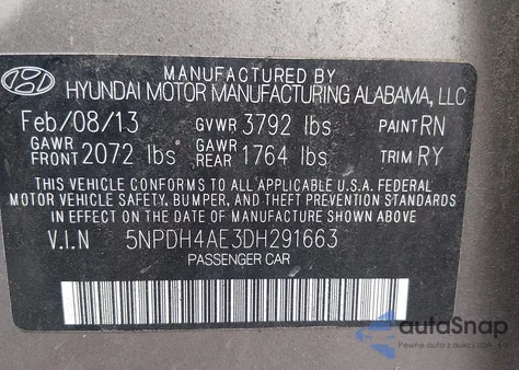 2013 Hyundai Elantra Limited из США, поврежденный, VIN 5NPDH4AE3DH291663